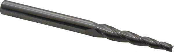 Accupro - 3° Taper Angle per Side, 1/8" Small End Diam, 1-1/4" LOC, Solid Carbide 3 Flute Tapered Square End Mill - 3-1/2" OAL, 3/8" Shank Diam, Spiral Flute - USA Tool & Supply