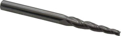 Accupro - 3° Taper Angle per Side, 1/8" Small End Diam, 1-1/4" LOC, Solid Carbide 3 Flute Tapered Square End Mill - 3-1/2" OAL, 3/8" Shank Diam, Spiral Flute - USA Tool & Supply