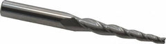 Accupro - 3° Taper Angle per Side, 1/8" Small End Diam, 1-1/2" LOC, Solid Carbide 3 Flute Tapered Square End Mill - 3-1/2" OAL, 3/8" Shank Diam, Spiral Flute - USA Tool & Supply
