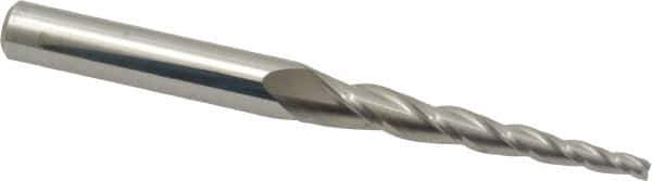 Accupro - 3° Taper Angle per Side, 1/8" Small End Diam, 2" LOC, Solid Carbide 3 Flute Tapered Square End Mill - 4" OAL, 3/8" Shank Diam - USA Tool & Supply