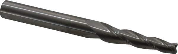 Accupro - 3° Taper Angle per Side, 3/16" Small End Diam, 1-1/4" LOC, Solid Carbide 3 Flute Tapered Square End Mill - 3" OAL, 5/16" Shank Diam, Spiral Flute - USA Tool & Supply