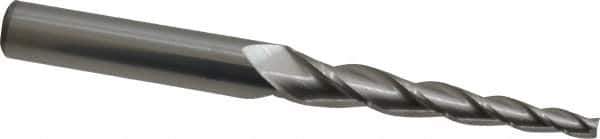 Accupro - 3° Taper Angle per Side, 3/16" Small End Diam, 2-1/2" LOC, Solid Carbide 3 Flute Tapered Square End Mill - 5" OAL, 1/2" Shank Diam - USA Tool & Supply