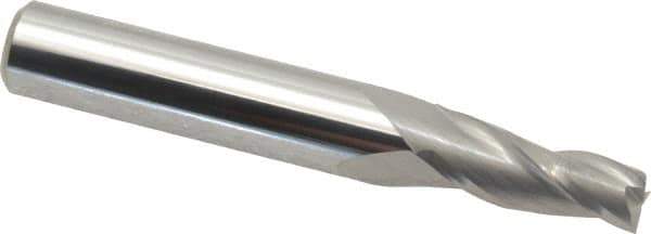 Accupro - 3° Taper Angle per Side, 1/4" Small End Diam, 3/4" LOC, Solid Carbide 3 Flute Tapered Square End Mill - 3" OAL, 3/8" Shank Diam, Spiral Flute - USA Tool & Supply