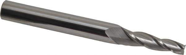 Accupro - 3° Taper Angle per Side, 1/4" Small End Diam, 1-1/4" LOC, Solid Carbide 3 Flute Tapered Square End Mill - 3" OAL, 3/8" Shank Diam, Spiral Flute - USA Tool & Supply