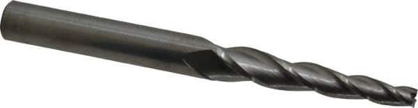 Accupro - 3° Taper Angle per Side, 1/4" Small End Diam, 2-1/4" LOC, Solid Carbide 3 Flute Tapered Square End Mill - 4-1/2" OAL, 1/2" Shank Diam, Spiral Flute - USA Tool & Supply