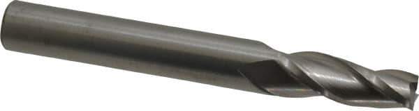 Accupro - 3° Taper Angle per Side, 3/8" Small End Diam, 1-1/4" LOC, Solid Carbide 3 Flute Tapered Square End Mill - 4" OAL, 1/2" Shank Diam - USA Tool & Supply