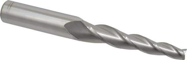 Accupro - 3° Taper Angle per Side, 3/8" Small End Diam, 3-1/4" LOC, Solid Carbide 3 Flute Tapered Square End Mill - 6" OAL, 3/4" Shank Diam - USA Tool & Supply