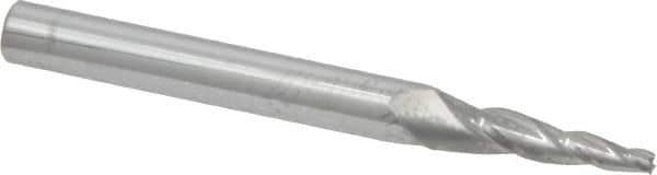 Accupro - 5° Taper Angle per Side, 3/32" Small End Diam, 3/4" LOC, Solid Carbide 3 Flute Tapered Square End Mill - 3" OAL, 1/4" Shank Diam, Spiral Flute - USA Tool & Supply