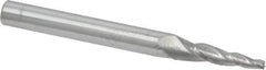 Accupro - 5° Taper Angle per Side, 3/32" Small End Diam, 3/4" LOC, Solid Carbide 3 Flute Tapered Square End Mill - 3" OAL, 1/4" Shank Diam, Spiral Flute - USA Tool & Supply