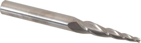 Accupro - 5° Taper Angle per Side, 3/32" Small End Diam, 1-1/4" LOC, Solid Carbide 3 Flute Tapered Square End Mill - 3" OAL, 5/16" Shank Diam, Spiral Flute - USA Tool & Supply