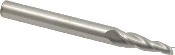 Accupro - 5° Taper Angle per Side, 1/8" Small End Diam, 3/4" LOC, Solid Carbide 3 Flute Tapered Square End Mill - 3" OAL, 1/4" Shank Diam, Spiral Flute - USA Tool & Supply