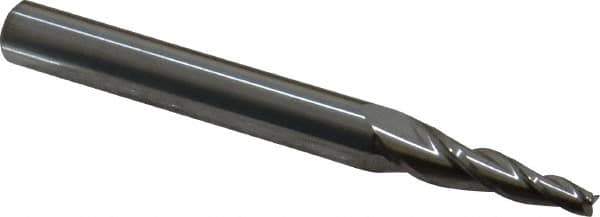 Accupro - 5° Taper Angle per Side, 1/8" Small End Diam, 1" LOC, Solid Carbide 3 Flute Tapered Square End Mill - 3" OAL, 5/16" Shank Diam, Spiral Flute - USA Tool & Supply