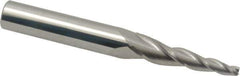 Accupro - 5° Taper Angle per Side, 1/8" Small End Diam, 1-1/4" LOC, Solid Carbide 3 Flute Tapered Square End Mill - 3-1/2" OAL, 3/8" Shank Diam, Spiral Flute - USA Tool & Supply