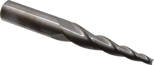 Accupro - 5° Taper Angle per Side, 3/16" Small End Diam, 2-1/2" LOC, Solid Carbide 3 Flute Tapered Square End Mill - 4-5/8" OAL, 5/8" Shank Diam - USA Tool & Supply