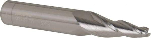 Accupro - 7° Taper Angle per Side, 3/16" Small End Diam, 1-1/4" LOC, Solid Carbide 3 Flute Tapered Square End Mill - 3-1/2" OAL, 1/2" Shank Diam, Spiral Flute - USA Tool & Supply