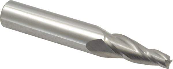 Accupro - 7° Taper Angle per Side, 1/4" Small End Diam, 1-1/4" LOC, Solid Carbide 3 Flute Tapered Square End Mill - 4" OAL, 9/16" Shank Diam, Spiral Flute - USA Tool & Supply