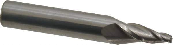 Accupro - 10° Taper Angle per Side, 1/8" Small End Diam, 3/4" LOC, Solid Carbide 3 Flute Tapered Square End Mill - 2-1/2" OAL, 7/16" Shank Diam, Spiral Flute - USA Tool & Supply