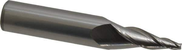 Accupro - 10° Taper Angle per Side, 1/8" Small End Diam, 1-1/4" LOC, Solid Carbide 3 Flute Tapered Square End Mill - 3-1/2" OAL, 5/8" Shank Diam, Spiral Flute - USA Tool & Supply