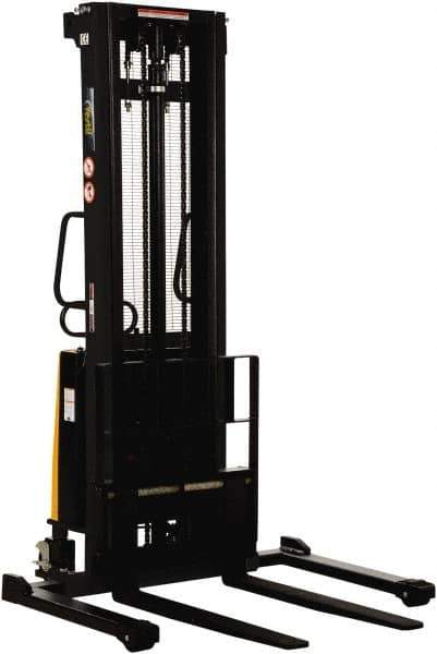 Vestil - 2,000 Lb Capacity, 137" Lift Height, Battery Powered Stacker - 2-1/8" Lowered Height, 42" Fork Length, 58" Overall Width - USA Tool & Supply