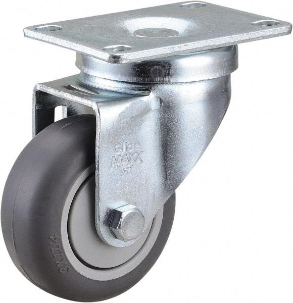 Value Collection - 3" Diam x 1-1/4" Wide x 4-3/8" OAH Top Plate Mount Swivel Caster - Soft Rubber, 200 Lb Capacity, Ball Bearing, 2-7/8 x 3-5/8" Plate - USA Tool & Supply