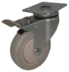 Value Collection - 5" Diam x 1-1/4" Wide x 6-15/32" OAH Top Plate Mount Swivel Caster with Brake - Hard Rubber, 220 Lb Capacity, Ball Bearing, 2-7/8 x 3-5/8" Plate - USA Tool & Supply