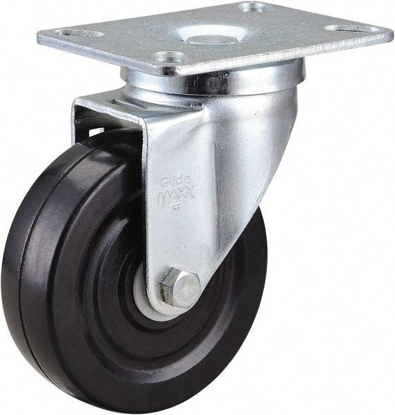 Value Collection - 4" Diam x 1-1/4" Wide x 5-1/8" OAH Top Plate Mount Swivel Caster - Hard Rubber, 200 Lb Capacity, Ball Bearing, 3-1/4 x 4" Plate - USA Tool & Supply