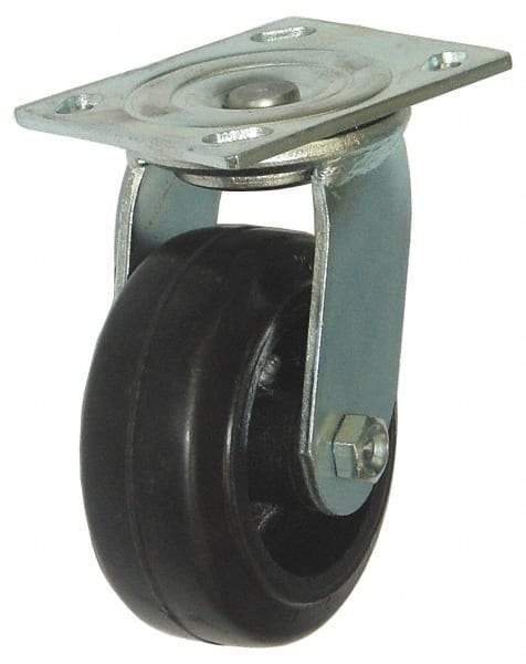 Value Collection - 5" Diam x 2" Wide, Hard Rubber Swivel Caster - 675 Lb Capacity, Top Plate Mount, 4" x 4-1/2" Plate, Delrin Bearing - USA Tool & Supply