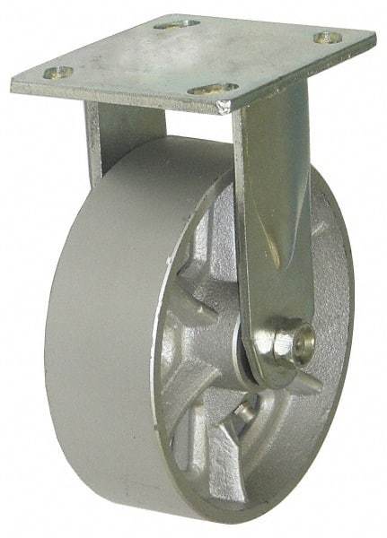 Value Collection - 4" Diam x 1-1/2" Wide x 5-5/8" OAH Top Plate Mount Rigid Caster - Cast Iron, 600 Lb Capacity, Roller Bearing, 4 x 4-1/2" Plate - USA Tool & Supply