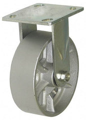 Value Collection - 4" Diam x 1-1/2" Wide x 5-5/8" OAH Top Plate Mount Rigid Caster - Cast Iron, 600 Lb Capacity, Roller Bearing, 4 x 4-1/2" Plate - USA Tool & Supply