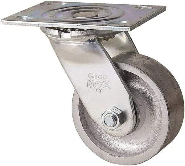 Value Collection - 4" Diam x 1-1/2" Wide x 5" OAH Top Plate Mount Swivel Caster - Semi-Steel, 400 Lb Capacity, Plain Bearing, 4 x 5" Plate - USA Tool & Supply