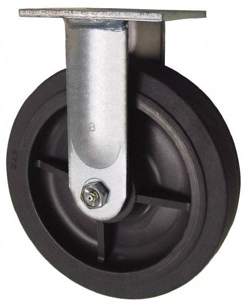 Value Collection - 8" Diam x 2" Wide x 9-1/2" OAH Top Plate Mount Rigid Caster - Soft Rubber, 675 Lb Capacity, Roller Bearing, 4 x 4-1/2" Plate - USA Tool & Supply