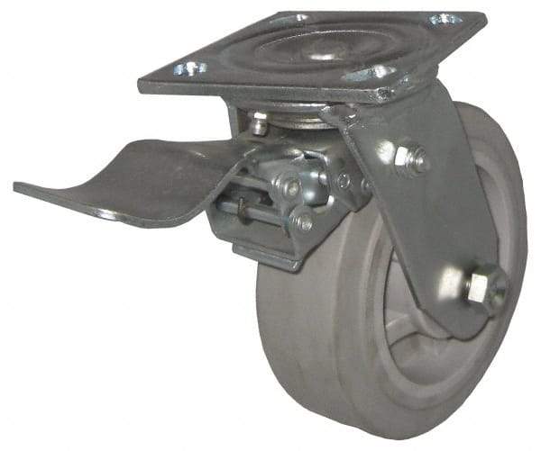 Value Collection - 4" Diam x 2" Wide x 5-5/8" OAH Top Plate Mount Swivel Caster with Brake - TPR, 300 Lb Capacity, Roller Bearing, 4 x 4-1/2" Plate - USA Tool & Supply