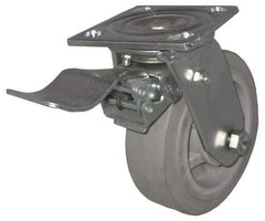 Value Collection - 4" Diam x 2" Wide x 5-5/8" OAH Top Plate Mount Swivel Caster with Brake - TPR, 300 Lb Capacity, Roller Bearing, 4 x 4-1/2" Plate - USA Tool & Supply