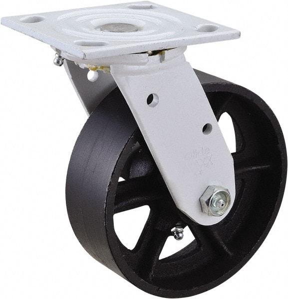 Value Collection - 6" Diam x 2" Wide, Semi-Steel Swivel Caster - 1,200 Lb Capacity, Top Plate Mount, 4" x 4-1/2" Plate, Plain Bearing - USA Tool & Supply