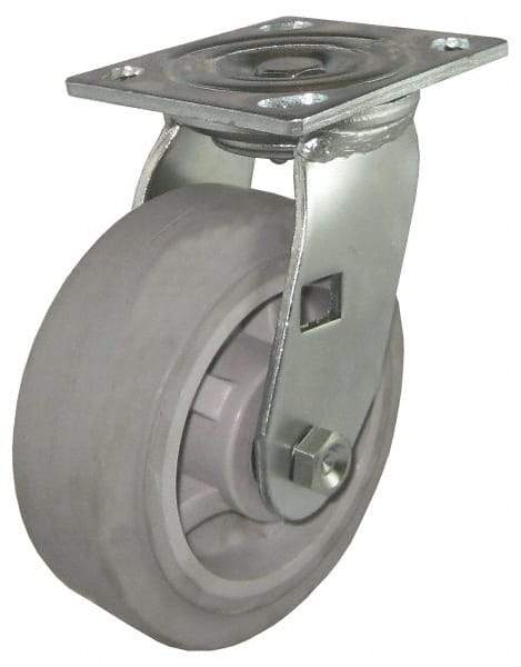 Value Collection - 4" Diam x 2" Wide x 5-5/8" OAH Top Plate Mount Swivel Caster - Soft Rubber, 350 Lb Capacity, Roller Bearing, 4 x 4-1/2" Plate - USA Tool & Supply