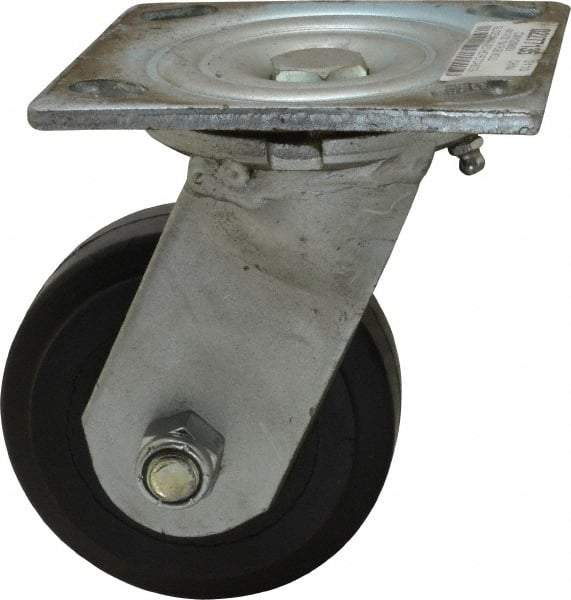 Value Collection - 4" Diam x 1-1/2" Wide x 5-5/8" OAH Top Plate Mount Swivel Caster - Rubber, 250 Lb Capacity, Roller Bearing, 4 x 4-1/2" Plate - USA Tool & Supply
