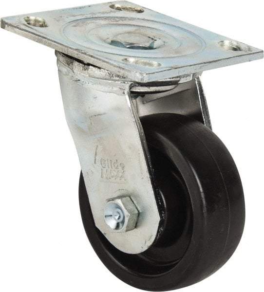 Value Collection - 4" Diam x 1-1/2" Wide x 5-5/8" OAH Top Plate Mount Swivel Caster - Polypropylene, 400 Lb Capacity, Roller Bearing, 4 x 4-1/2" Plate - USA Tool & Supply