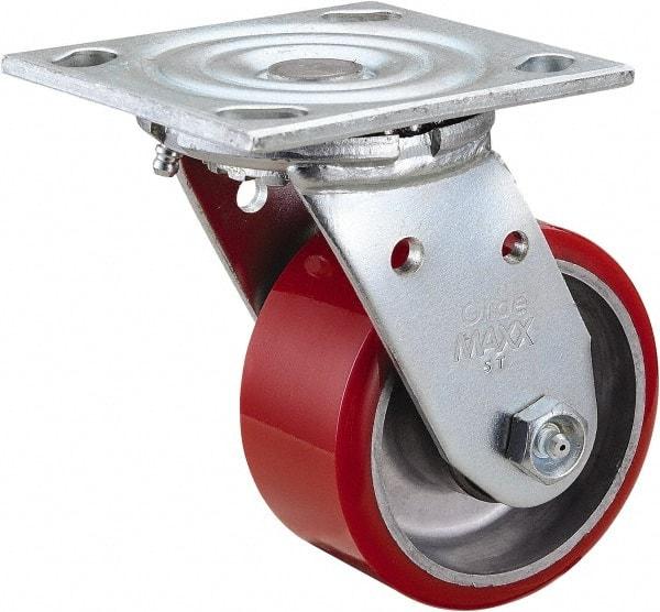 Value Collection - 4" Diam x 2" Wide x 5-5/8" OAH Top Plate Mount Swivel Caster - Polyurethane, 700 Lb Capacity, Roller Bearing, 4 x 4-1/2" Plate - USA Tool & Supply