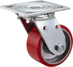 Value Collection - 4" Diam x 2" Wide x 5-5/8" OAH Top Plate Mount Swivel Caster - Polyurethane, 700 Lb Capacity, Roller Bearing, 4 x 4-1/2" Plate - USA Tool & Supply