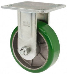 Value Collection - 5" Diam x 1-1/2" Wide x 6-1/2" OAH Top Plate Mount Rigid Caster - Polyurethane, 720 Lb Capacity, Roller Bearing, 4 x 4-1/2" Plate - USA Tool & Supply
