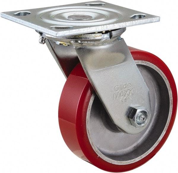 Value Collection - 5" Diam x 1-1/2" Wide x 6-1/2" OAH Top Plate Mount Swivel Caster - Polyurethane, 720 Lb Capacity, Roller Bearing, 4 x 4-1/2" Plate - USA Tool & Supply