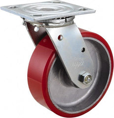 Value Collection - 6" Diam x 2" Wide x 7-1/2" OAH Top Plate Mount Swivel Caster - Polyurethane, 990 Lb Capacity, Roller Bearing, 4 x 4-1/2" Plate - USA Tool & Supply