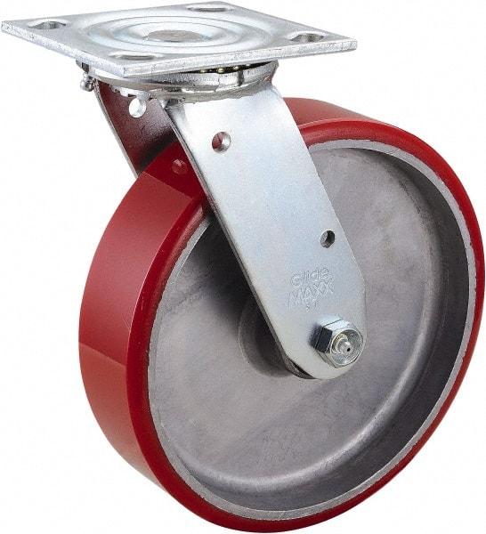 Value Collection - 8" Diam x 2" Wide x 9-1/2" OAH Top Plate Mount Swivel Caster - Polyurethane, 990 Lb Capacity, Roller Bearing, 4 x 4-1/2" Plate - USA Tool & Supply