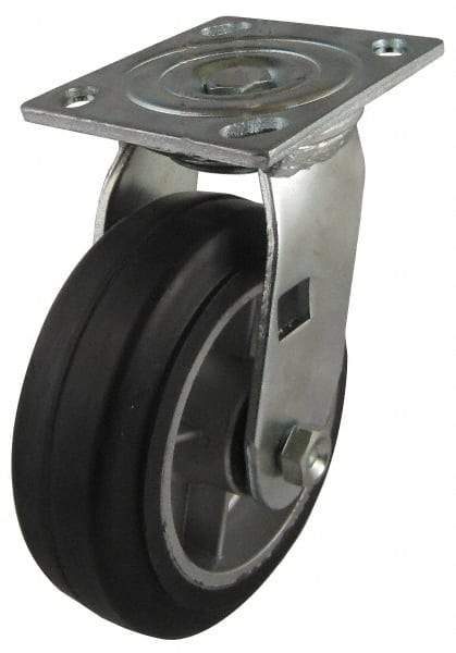 Value Collection - 5" Diam x 2" Wide x 6-1/2" OAH Top Plate Mount Swivel Caster - Soft Rubber, 450 Lb Capacity, Roller Bearing, 4 x 4-1/2" Plate - USA Tool & Supply