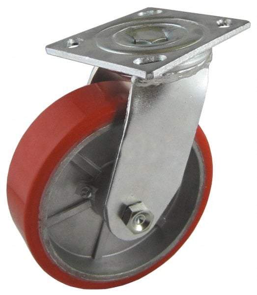 Value Collection - 5" Diam x 2" Wide x 6-1/2" OAH Top Plate Mount Swivel Caster - Polyurethane, 1,250 Lb Capacity, Roller Bearing, 4 x 4-1/2" Plate - USA Tool & Supply