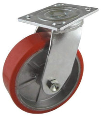 Value Collection - 5" Diam x 2" Wide x 6-1/2" OAH Top Plate Mount Swivel Caster - Polyurethane, 1,250 Lb Capacity, Roller Bearing, 4 x 4-1/2" Plate - USA Tool & Supply