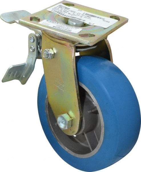Value Collection - 6" Diam x 2" Wide x 7-1/2" OAH Top Plate Mount Swivel Caster - Polyurethane, 1,100 Lb Capacity, Roller Bearing, 4 x 4-1/2" Plate - USA Tool & Supply