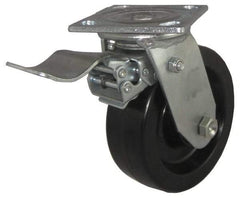 Value Collection - 5" Diam x 2" Wide x 6-1/2" OAH Top Plate Mount Swivel Caster with Brake - Phenolic, 1,100 Lb Capacity, Roller Bearing, 4 x 4-1/2" Plate - USA Tool & Supply