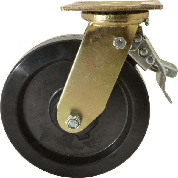Value Collection - 8" Diam x 2" Wide x 9-1/2" OAH Top Plate Mount Swivel Caster with Brake - Phenolic, 1,100 Lb Capacity, Roller Bearing, 4 x 4-1/2" Plate - USA Tool & Supply