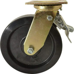Value Collection - 8" Diam x 2" Wide x 9-1/2" OAH Top Plate Mount Swivel Caster with Brake - Phenolic, 1,100 Lb Capacity, Roller Bearing, 4 x 4-1/2" Plate - USA Tool & Supply